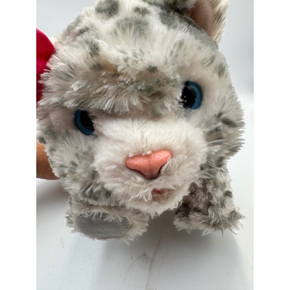 FurReal Friends Snow Leopard Plush Grey White Spotted Kitten Blue Eyes Pink Bow